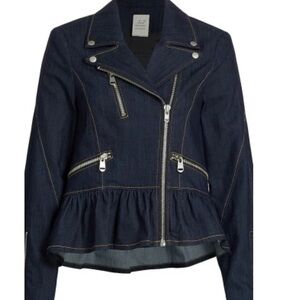 Cinq a Sept Denim Peplum Moto Jacket